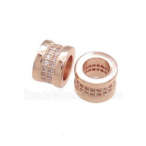 Copper Tube Beads Pave Zircon Large Hole Rose Gold