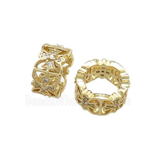 Copper Rondelle Beads Pave Zircon Large Hole Cross Gold Plated
