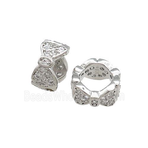 Copper Rondelle Beads Pave Zircon Butterfly Large Hole Platinum Plated
