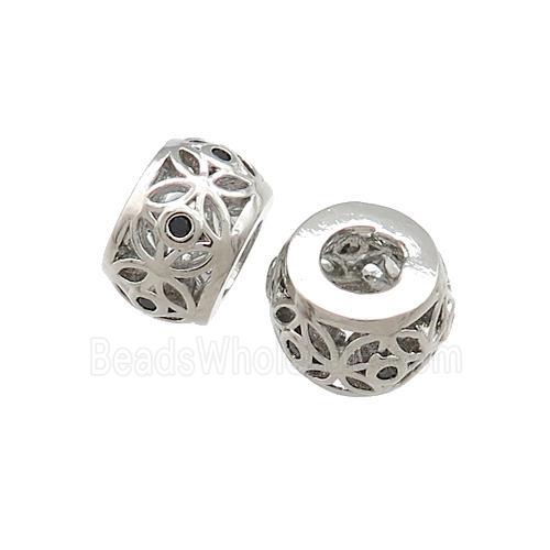 Copper Rondelle Beads Pave Zircon Platinum Plated