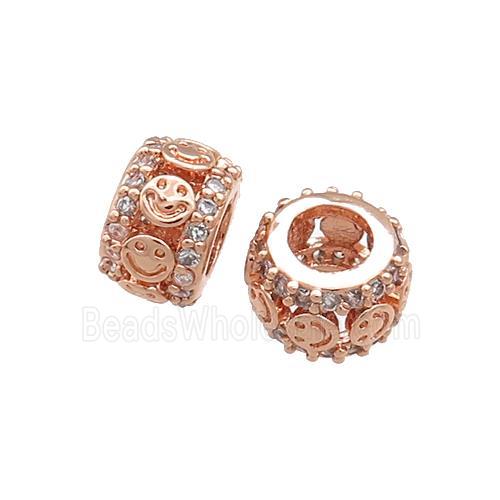 Copper Rondelle Beads Pave Zircon Emoji Large Hole Rose Gold