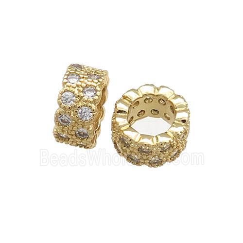 Copper Rondelle Beads Pave Zircon Large Hole Gold Plated