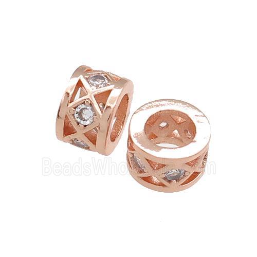 Copper Tube Beads Pave Zircon Large Hole Rose Gold