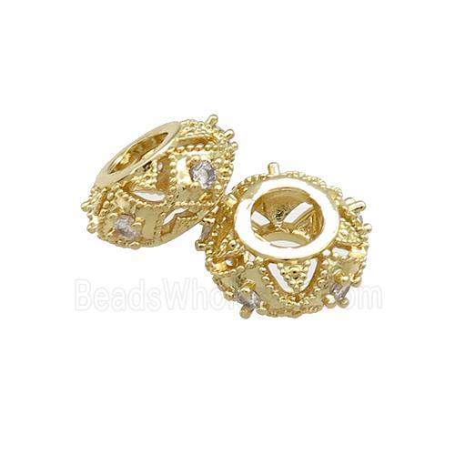 Copper Rondelle Beads Pave Zircon Large Hole Gold Plated