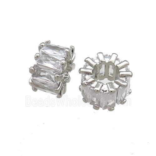 Copper Tube Beads Pave Zircon Platinum Plated
