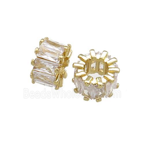 Copper Tube Beads Pave Zircon Gold Plated