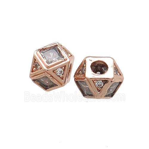 Copper Polygon Cube Beads Pave Zircon Rose Gold