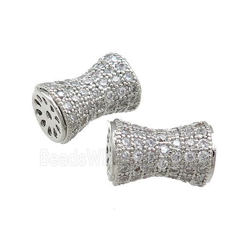 Copper Bamboo Beads Pave Zircon Platinum Plated