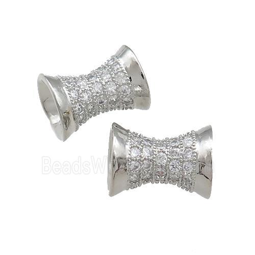 Copper Bamboo Beads Pave Zircon Platinum Plated