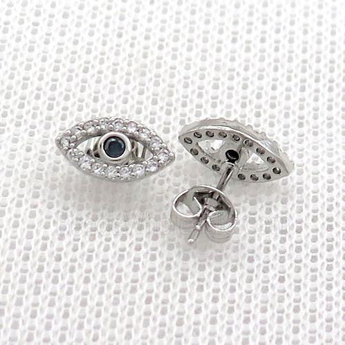 Copper Stud Earrings Pave Zircon Eye Platinum Plated