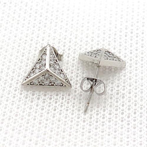Copper Stud Earrings Pave Zircon Triangle Platinum Plated
