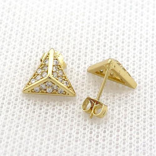 Copper Stud Earrings Pave Zircon Triangle Gold Plated