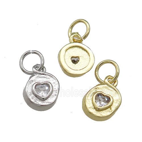 Copper Heart Pendant Pave Zircon Hammered Mixed