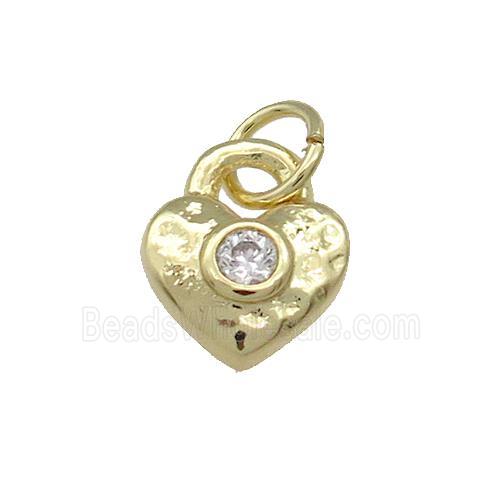 Copper Heart Pendant Pave Zircon Hammered Gold Plated