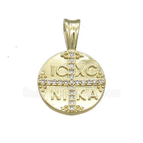 Christogram ICXC NIKA Jesus Orthodox Copper Circle Cross Pave Zircon Gold Plated