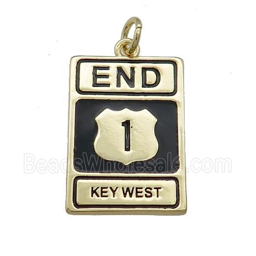 Copper Rectangle End Key West Black Enamel Gold Plated