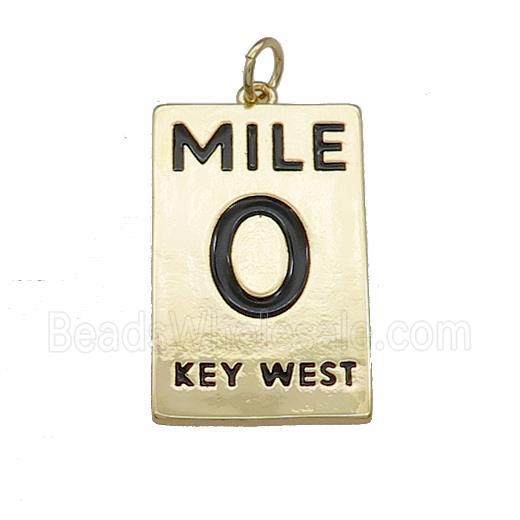 Copper Rectangle 0Mile Key West Black Enamel Gold Plated