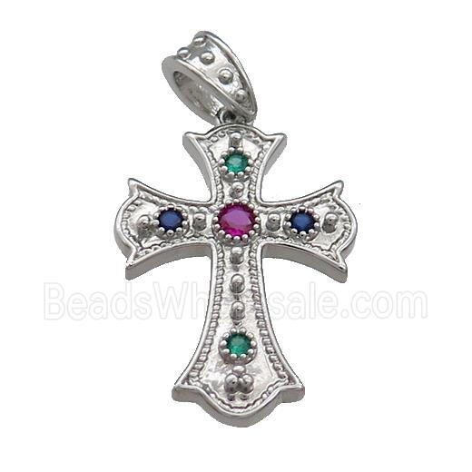 Copper Cross Pendant Pave Zircon Platinum Plated