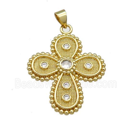 Copper Cross Pendant Pave Zircon Gold Plated