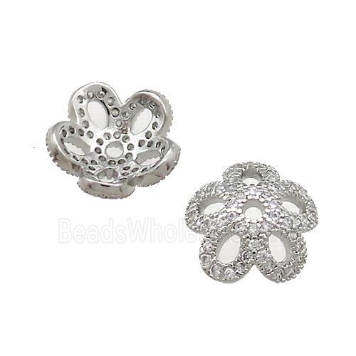 Copper Beadcaps Pave Zircon Platinum Plated