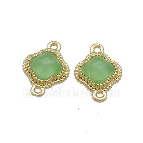Copper Clover Connector Pave Green Jade Gold Plated