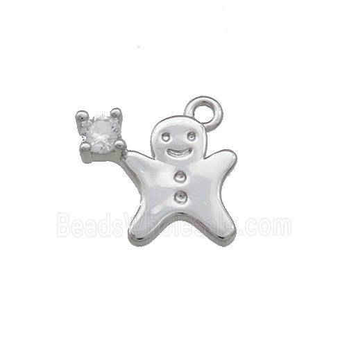 Christmas Gingerbread Man Copper Pendant Pave Zircon Platinum Plated