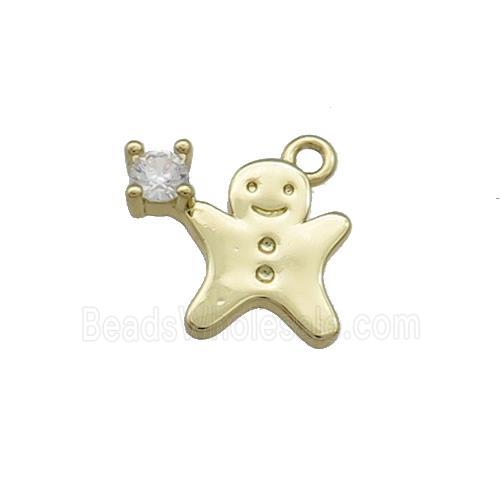 Christmas Gingerbread Man Copper Pendant Pave Zircon Gold Plated