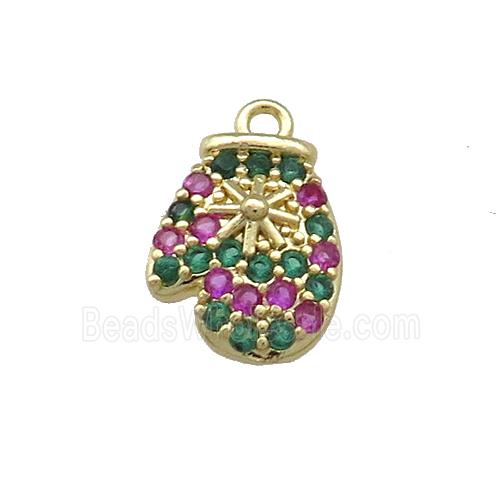 Christmas Mittens Copper Pendant Pave Zircon Gold Plated