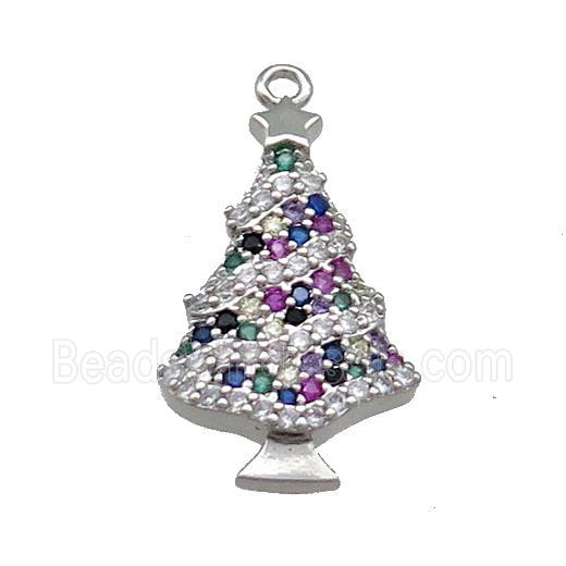 Christmas Tree Charms Copper Pendant Pave Zircon Platinum Plated