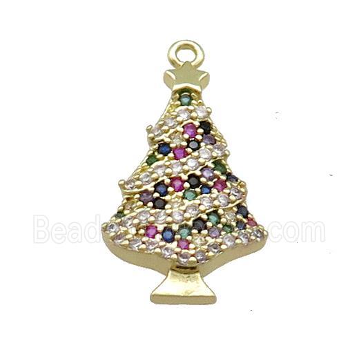 Christmas Tree Charms Copper Pendant Pave Zircon Gold Plated