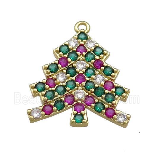 Christmas Tree Charms Copper Pendant Pave Zircon Gold Plated