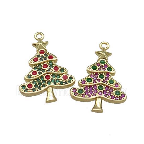 Christmas Tree Charms Copper Pendant Pave Zircon Gold Plated Mixed