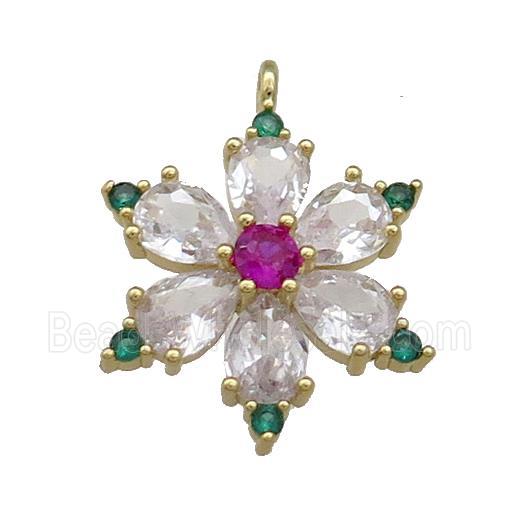 Copper Flower Pendant Pave Zircon Gold Plated