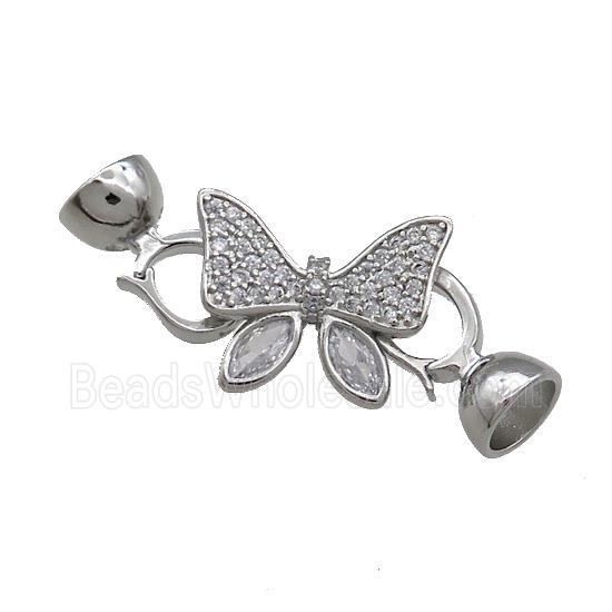 Copper Butterfly Clasp Pave Zircon Platinum Plated