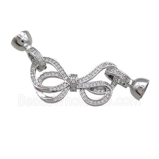 Copper Bowknot Clasp Pave Zircon Platinum Plated