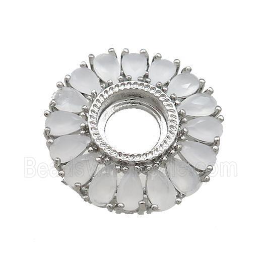 Copper Flower Pendant Pave White Crystal Glass Zircon With Pad Circle Platinum Plated
