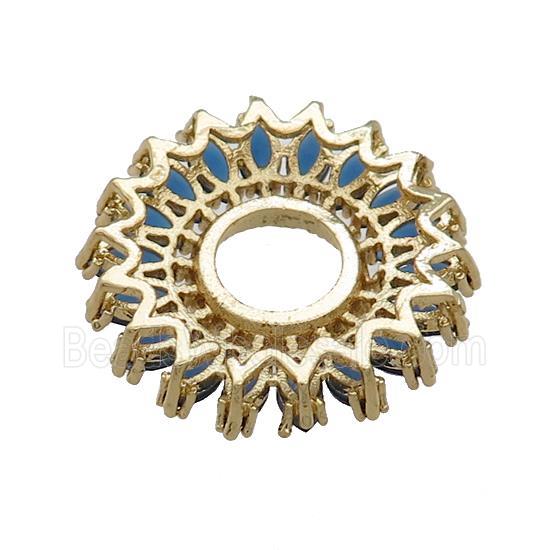 Copper Flower Pendant Pave Blue Crystal Glass Zircon With Pad Circle Gold Plated