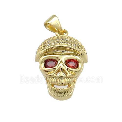 Copper Skull Pendant Pave Zircon 18K Gold Plated