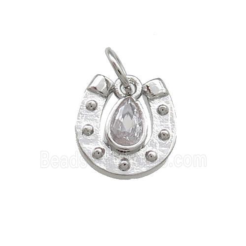 Copper Horseshoe Charms Pendant Pave Zircon Platinum Plated