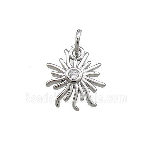 Copper Sun Charms Pendant Pave Zircon Platinum Plated