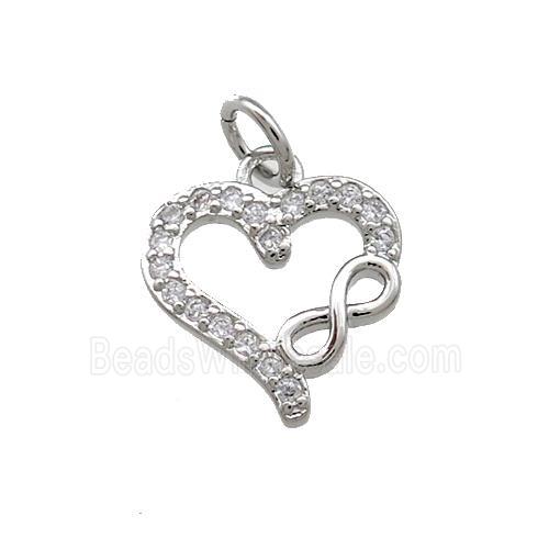 Copper Heart Pendant Pave Zircon Infinity Platinum Plated