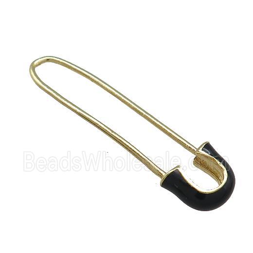 Copper Safety Pins Black Enamel Gold Plated