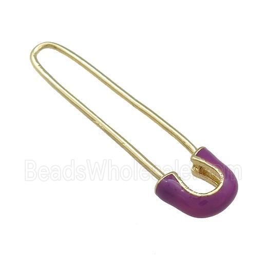 Copper Safety Pins Fuchsia Enamel Gold Plated