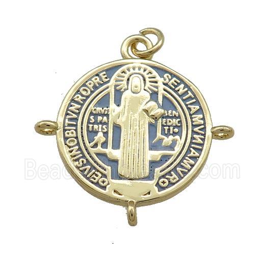 Copper Jesus Pendant Religious Medal Charms Gray Painted Circle Gold Plated