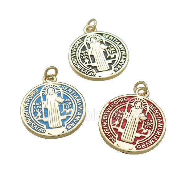 Copper Jesus Pendant Religious Medal Charms Painted Circle Gold Plated Mixed