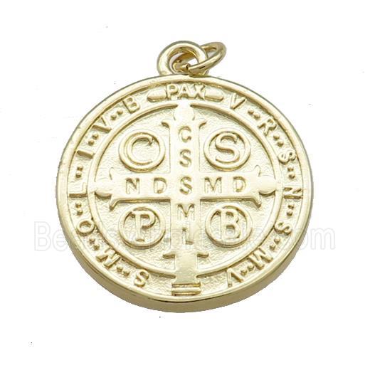 Copper Jesus Pendant Religious Medal Charms White Enamel Circle Gold Plated