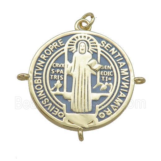 Copper Jesus Pendant Religious Medal Charms Gray Painted Circle Gold Plated
