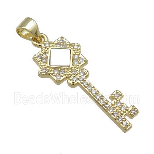 Copper Key Pendant Pave Shell Zircon 18K Gold Plated