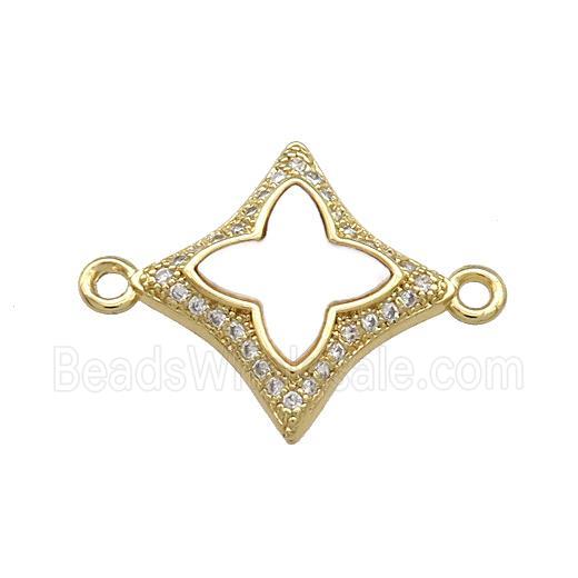 Copper Clover Connector Pave Shell Zircon 18K Gold Plated