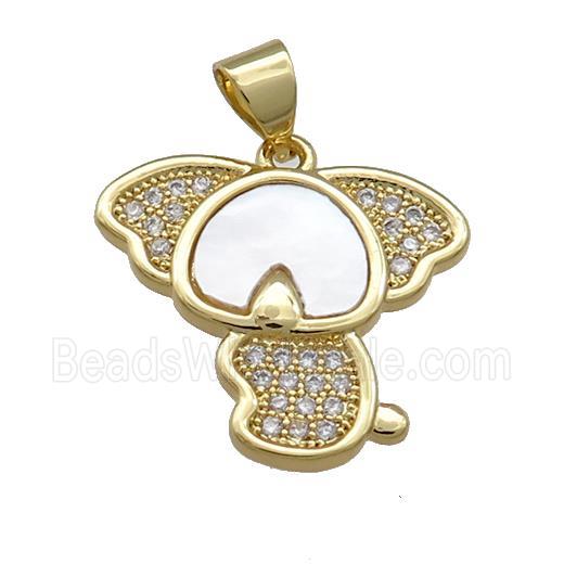 Cute Lucky Elephant Charms Copper Pendant Pave Shell Zircon 18K Gold Plated